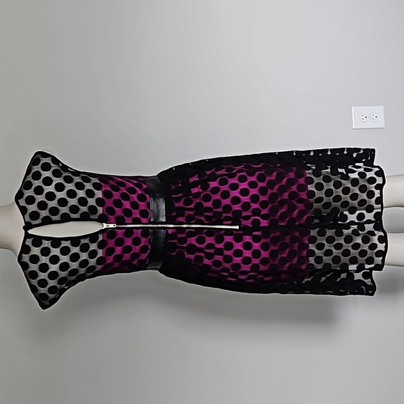 Milly black polka dot mesh dress magenta lining-4 - Picture 3 of 8
